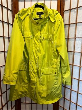 Alfani Women's Chartreuse Lime Hooded Utility Jacket 2X